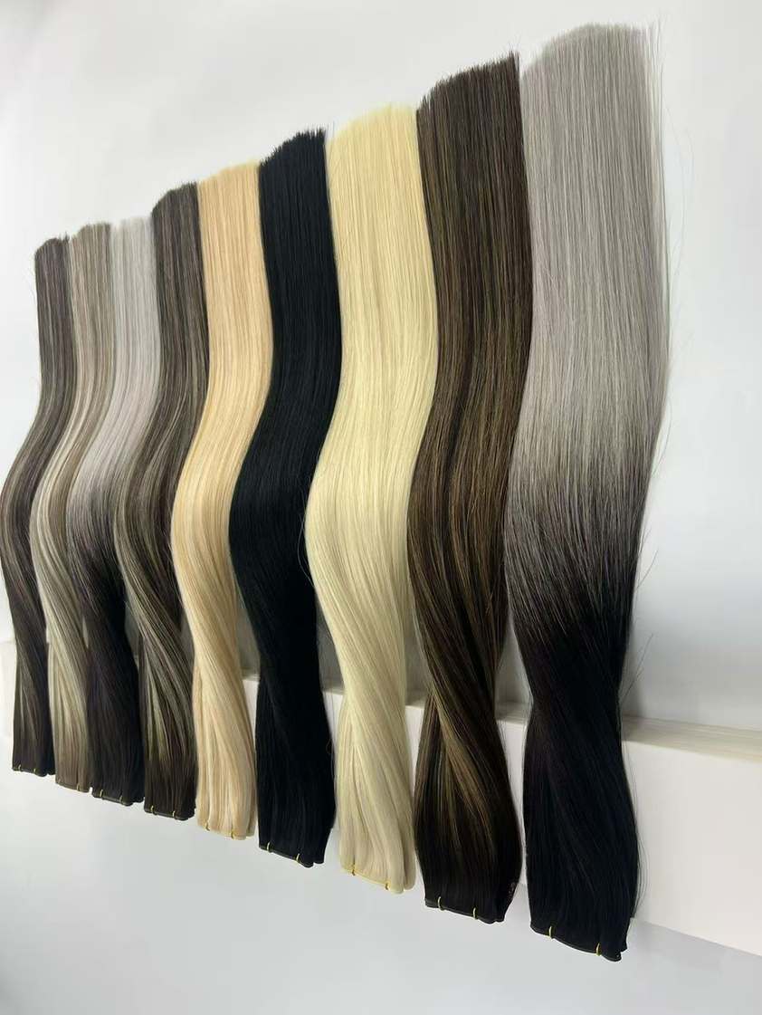 Hair weft shade range including black blonde brown and silver for hand woven hair weft sample review